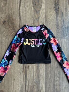 Justice Girls Black Floral Long-Sleeve Surf Rashguard